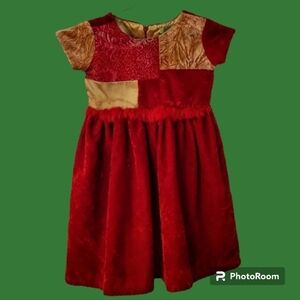 Little MASS Red Velvet Brocade Valentine's Formal Party Portrait Dress